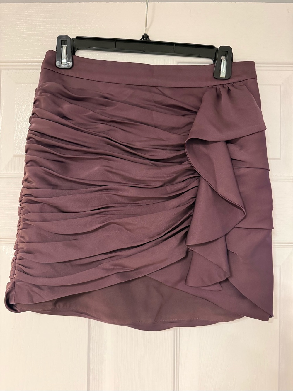 Ramy Brook Mauve Ruched Mini Skirt and blouse with Side Ruffle